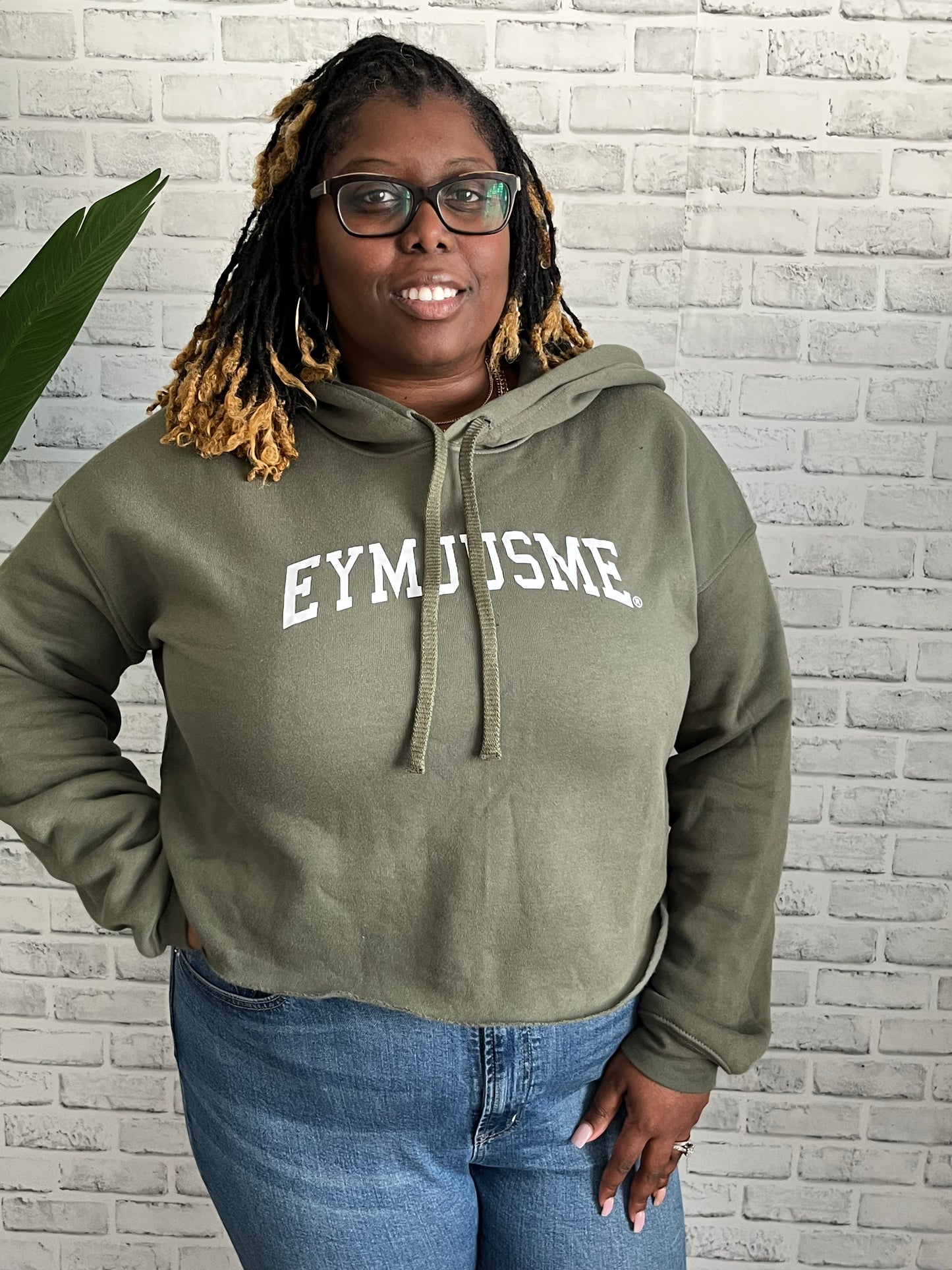 EJM | Arch Cropped Hoodie | Women's | Mil Green