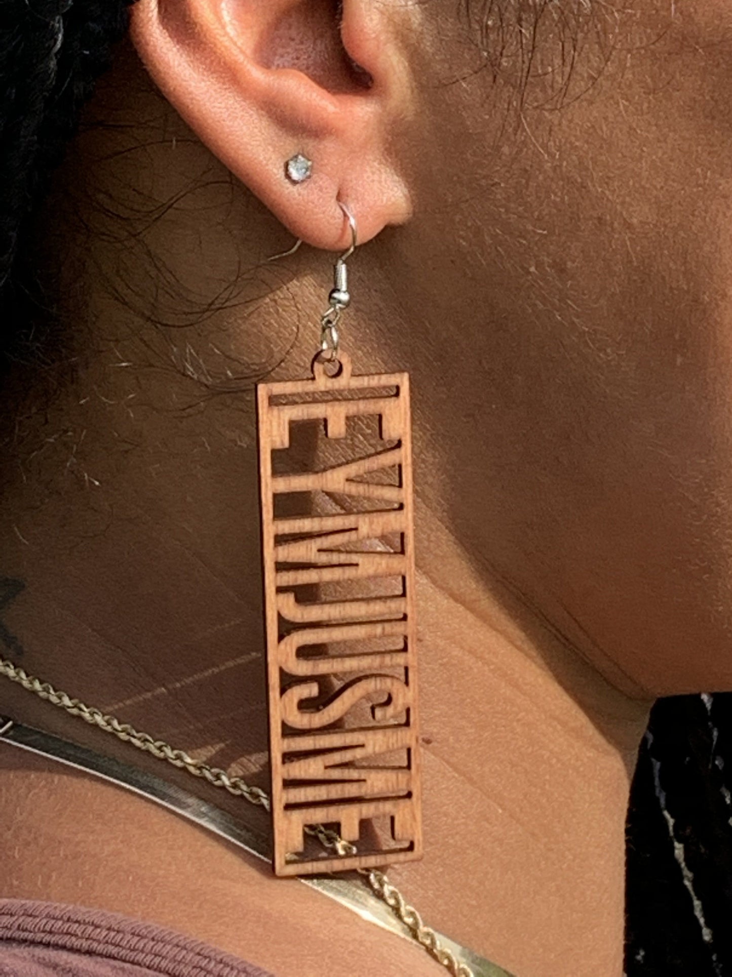 EJM | Classic Logo Earrings | Wood Stained